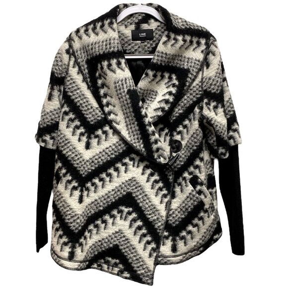 Line the Label Wool Blend Patterned Sweater Coat Black Cream Size - Medium - Picture 1 of 13